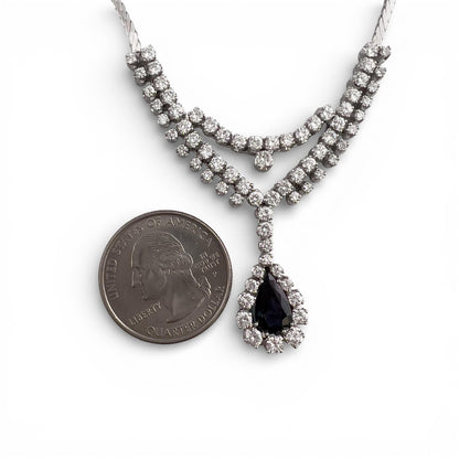 18k White Gold 1.75ct Pear Sapphire Diamond 3.00ctw SI1 Collier Necklace 17.5"