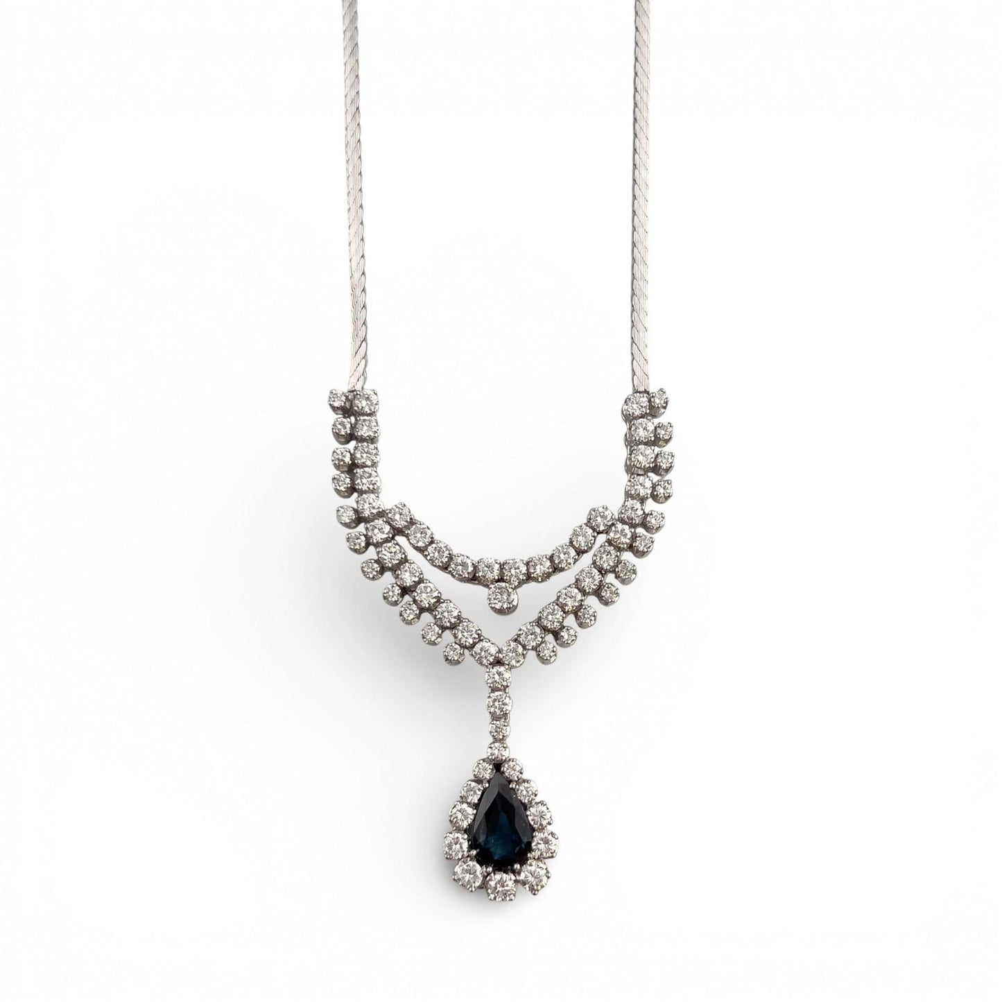 18k White Gold 1.75ct Pear Sapphire Diamond 3.00ctw SI1 Collier Necklace 17.5"