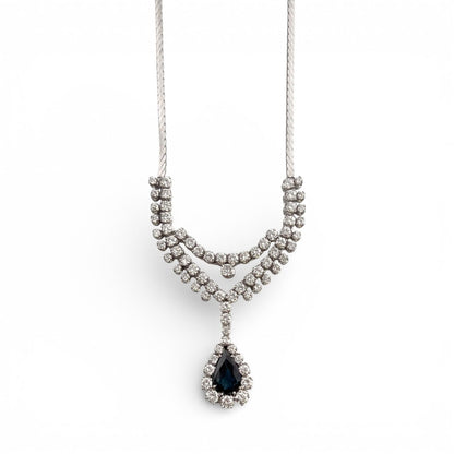 18k White Gold 1.75ct Pear Sapphire Diamond 3.00ctw SI1 Collier Necklace 17.5"