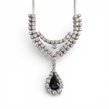 18k White Gold 1.75ct Pear Sapphire Diamond 3.00ctw SI1 Collier Necklace 17.5"