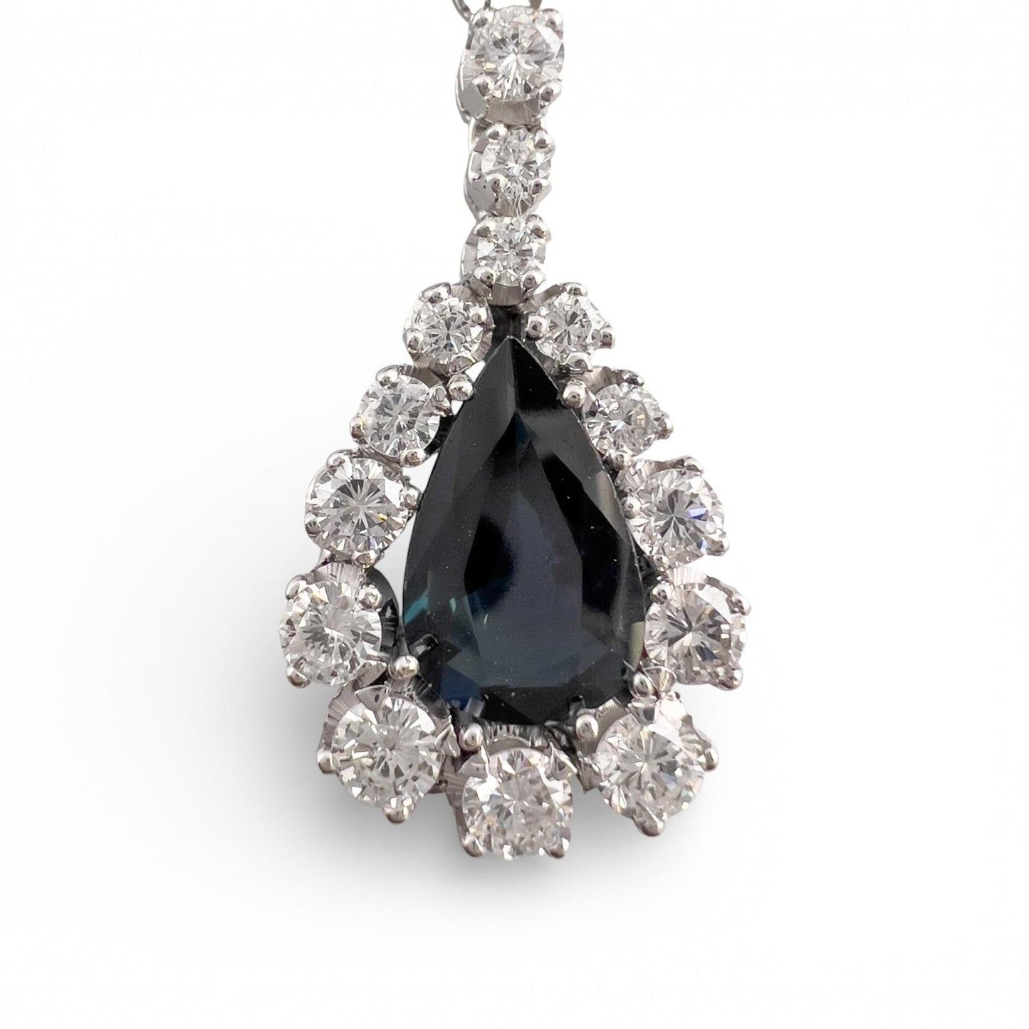 18k White Gold 1.75ct Pear Sapphire Diamond 3.00ctw SI1 Collier Necklace 17.5"