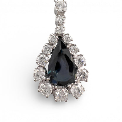 18k White Gold 1.75ct Pear Sapphire Diamond 3.00ctw SI1 Collier Necklace 17.5"