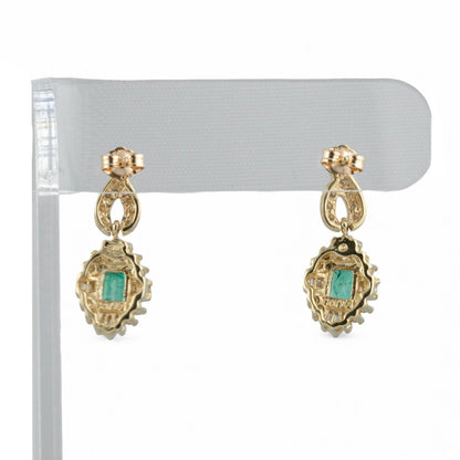 14k White Gold 0.80ctw Emerald & Baguette Diamond 0.67ctw H SI1 Dangle Earrings