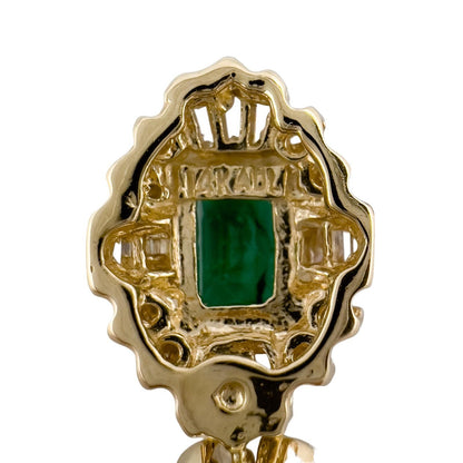 14k White Gold 0.80ctw Emerald & Baguette Diamond 0.67ctw H SI1 Dangle Earrings