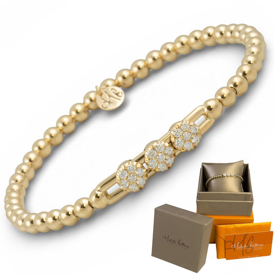 Hulchi Belluni Tresore Trio Diamond 18k Gold Slider Stretch Bracelet BOX + CARD