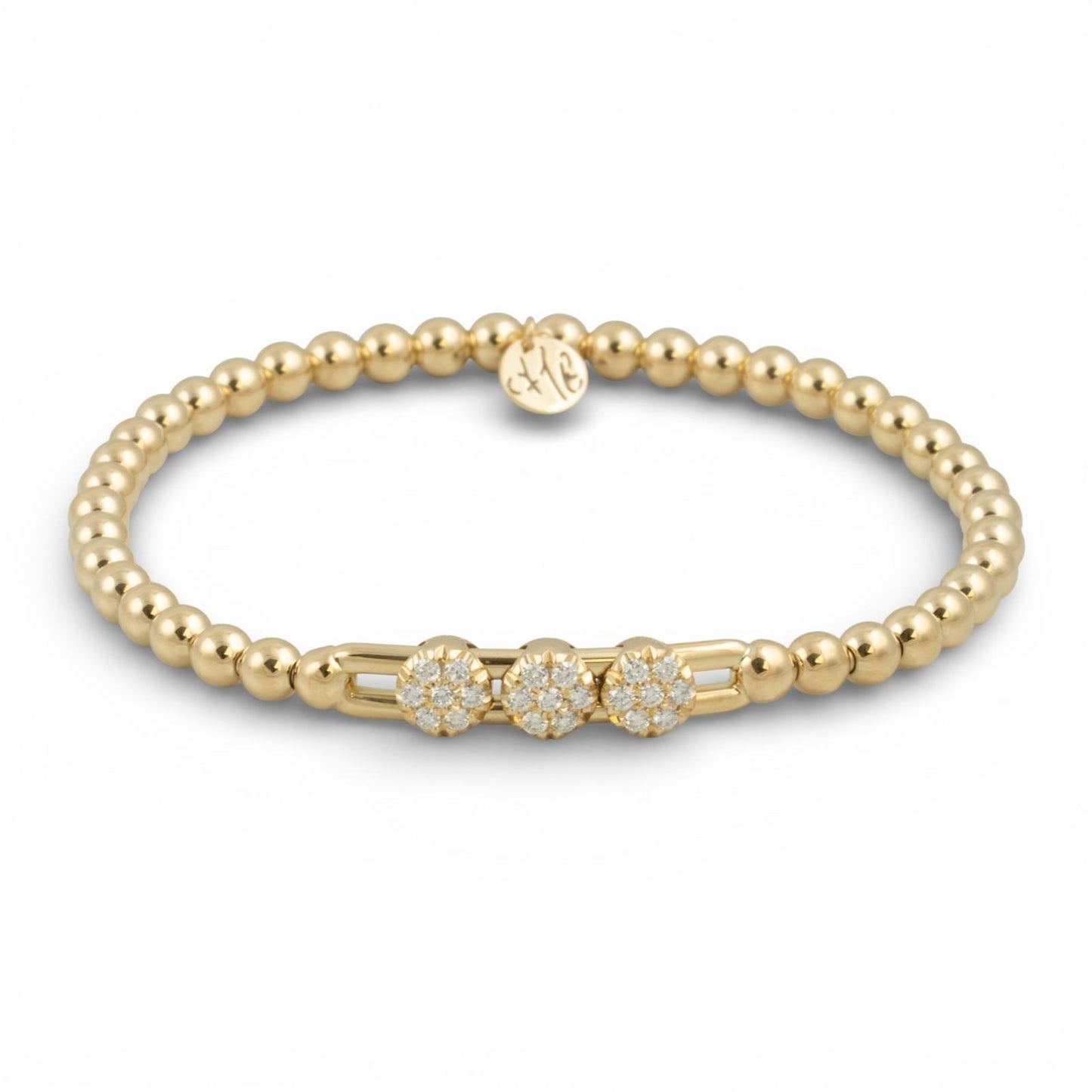 Hulchi Belluni Tresore Trio Diamond 18k Gold Slider Stretch Bracelet BOX + CARD