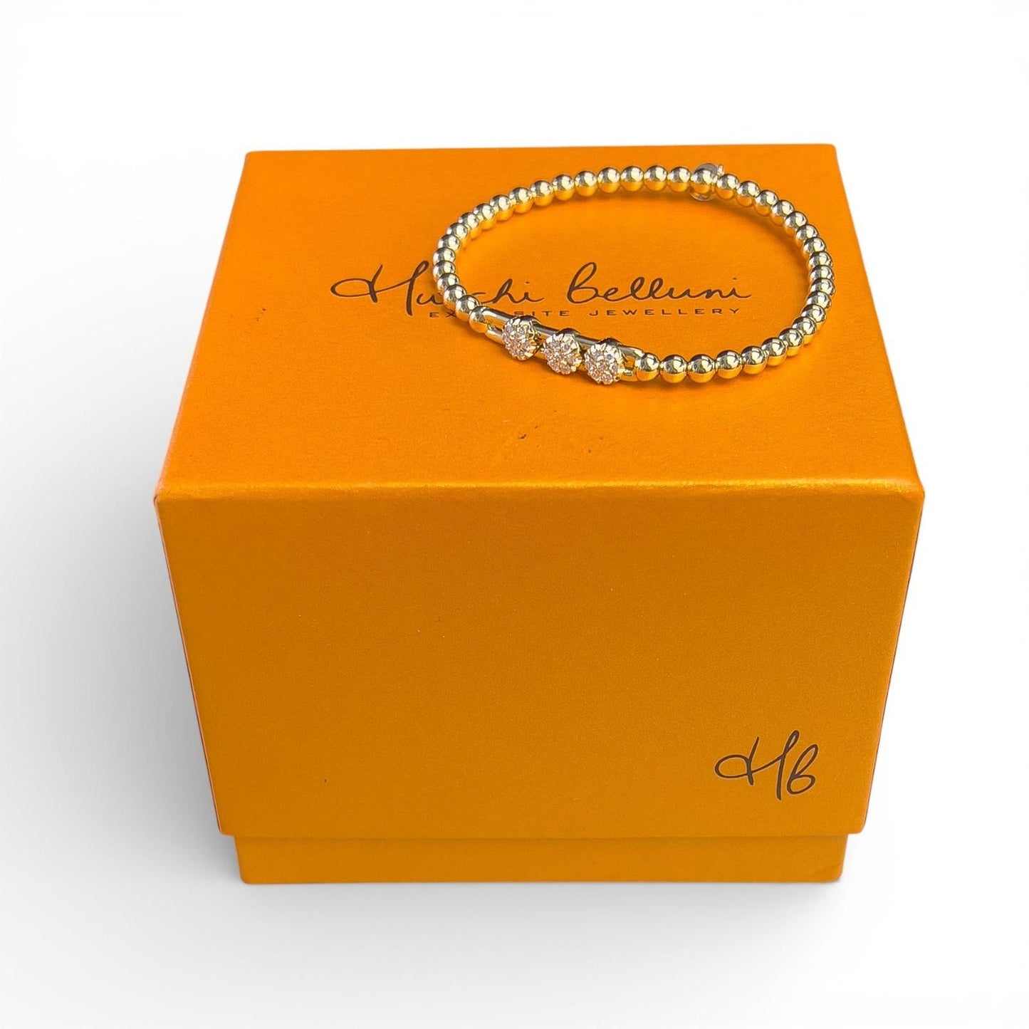 Hulchi Belluni Tresore Trio Diamond 18k Gold Slider Stretch Bracelet BOX + CARD