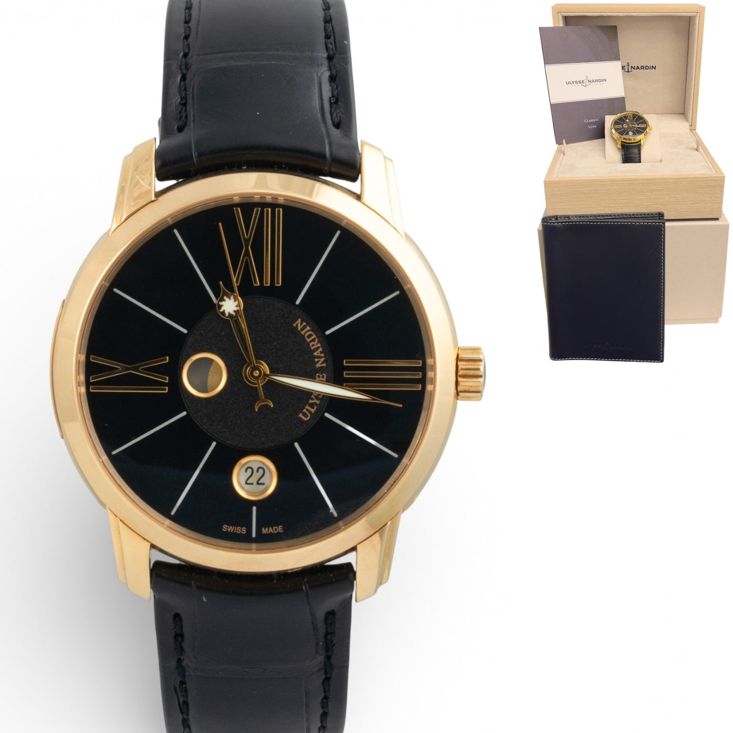 Ulysse Nardin Classico Luna 18K Yellow Gold 40mm Auto Moonphase 8296-122 w/ BOX