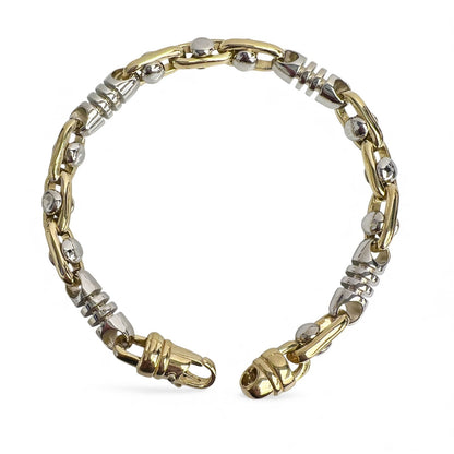 14k White Yellow Gold Mechanical Spinner Barrel & Spacer Link Bracelet 9.5" 69g
