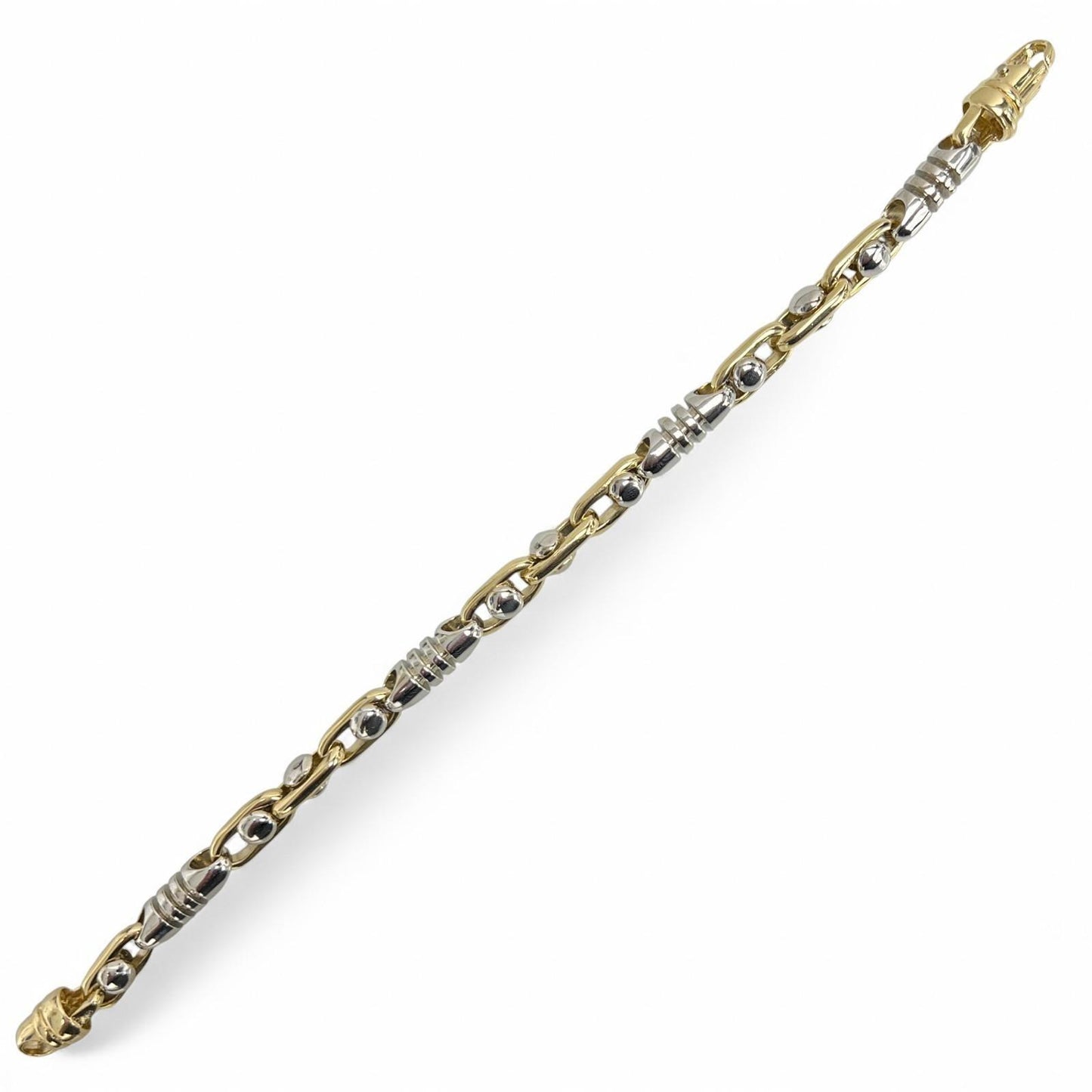 14k White Yellow Gold Mechanical Spinner Barrel & Spacer Link Bracelet 9.5" 69g