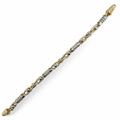 14k White Yellow Gold Mechanical Spinner Barrel & Spacer Link Bracelet 9.5" 69g