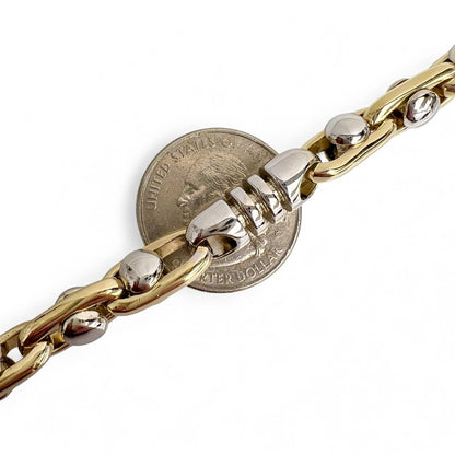 14k White Yellow Gold Mechanical Spinner Barrel & Spacer Link Bracelet 9.5" 69g