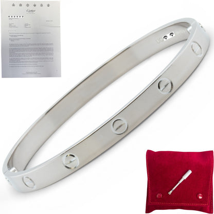 NEW STYLE Cartier Love Classic 18k White Gold Bracelet Size 19 POUCH & RECEIPT