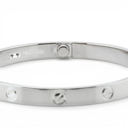 NEW STYLE Cartier Love Classic 18k White Gold Bracelet Size 19 POUCH & RECEIPT
