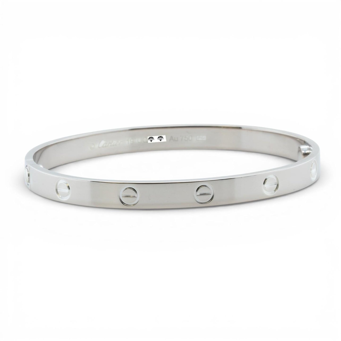 NEW STYLE Cartier Love Classic 18k White Gold Bracelet Size 19 POUCH & RECEIPT