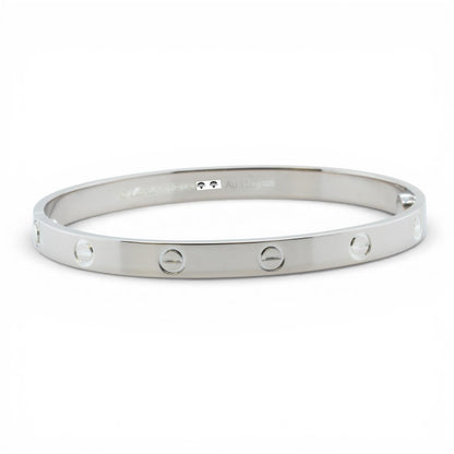NEW STYLE Cartier Love Classic 18k White Gold Bracelet Size 19 POUCH & RECEIPT