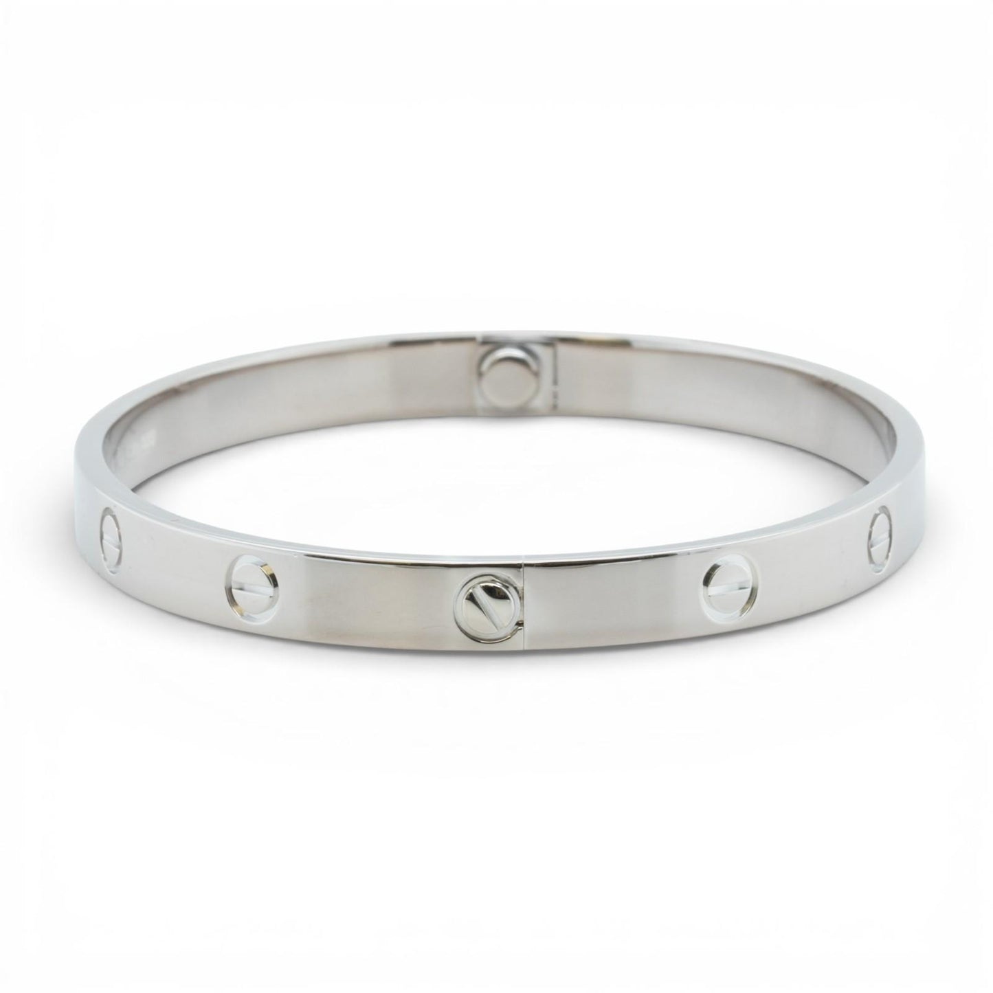 NEW STYLE Cartier Love Classic 18k White Gold Bracelet Size 19 POUCH & RECEIPT