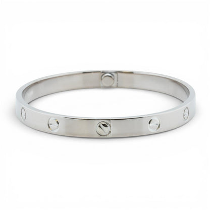NEW STYLE Cartier Love Classic 18k White Gold Bracelet Size 19 POUCH & RECEIPT