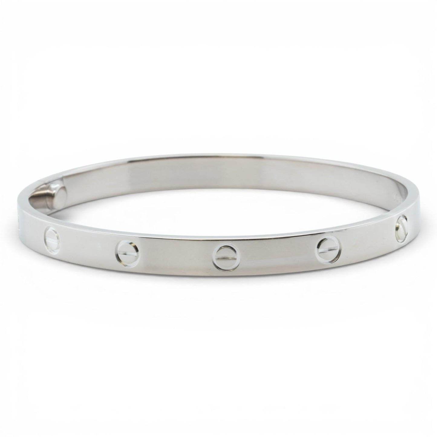 NEW STYLE Cartier Love Classic 18k White Gold Bracelet Size 19 POUCH & RECEIPT