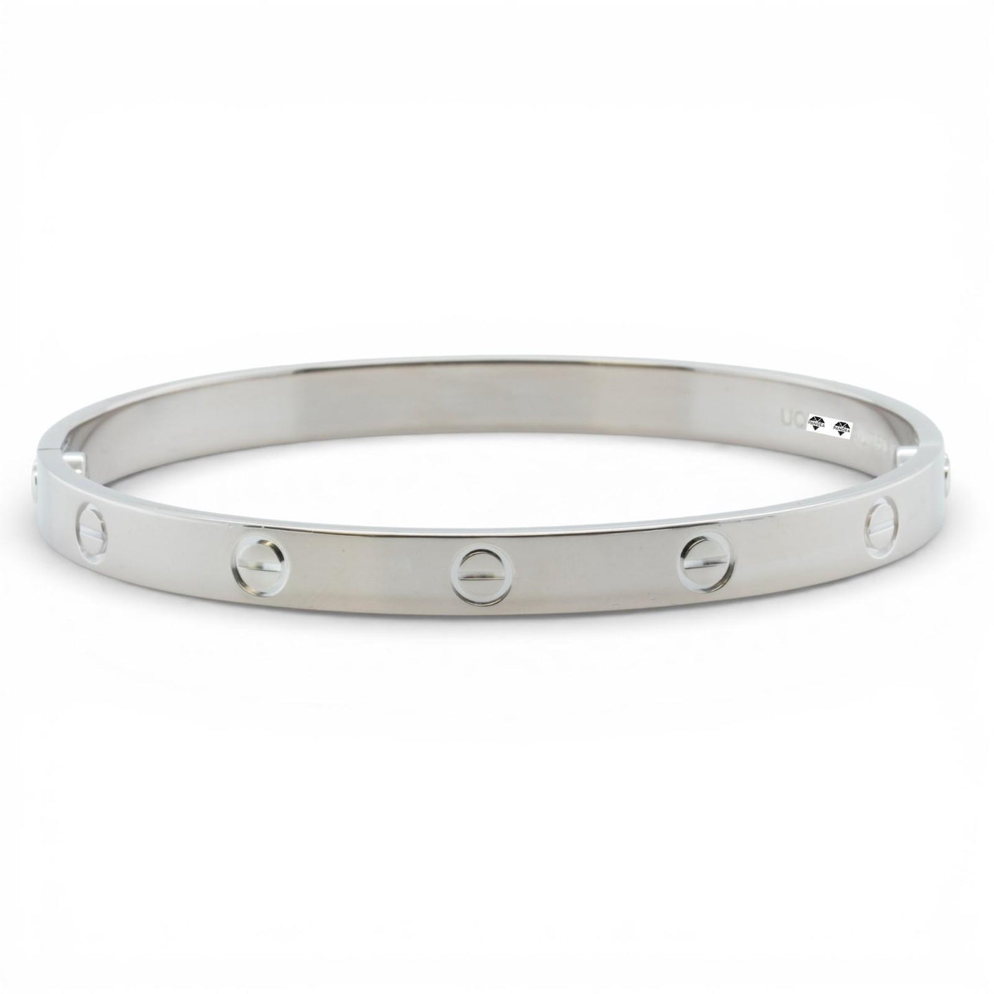 NEW STYLE Cartier Love Classic 18k White Gold Bracelet Size 19 POUCH & RECEIPT