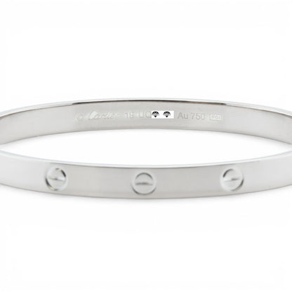 NEW STYLE Cartier Love Classic 18k White Gold Bracelet Size 19 POUCH & RECEIPT