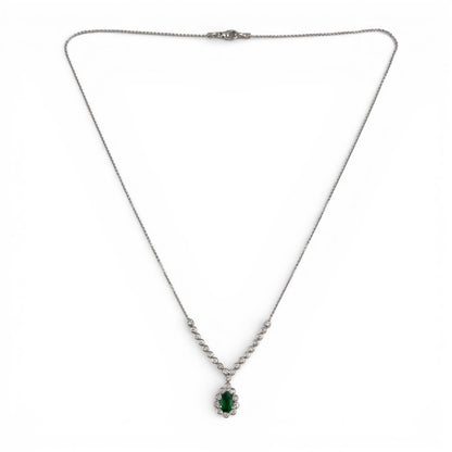 18k White Gold 1.00ct Pear Emerald Diamond Teardrop Necklace 0.50ctw 18" 6.9g