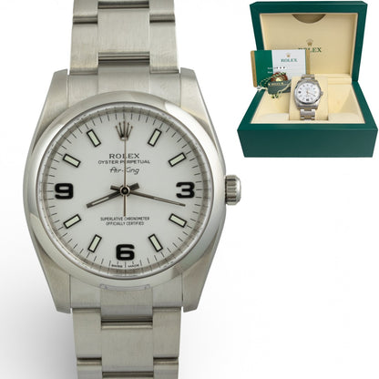2015 Rolex Air King 114200 White 3-6-9 Arabic Dial 34mm Steel Watch BOX + PAPERS