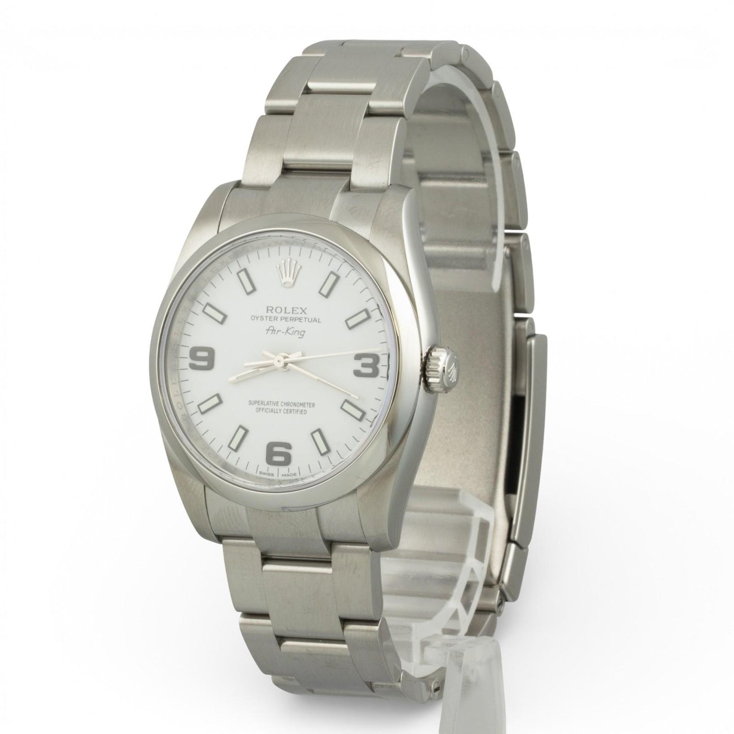 2015 Rolex Air King 114200 White 3-6-9 Arabic Dial 34mm Steel Watch BOX + PAPERS