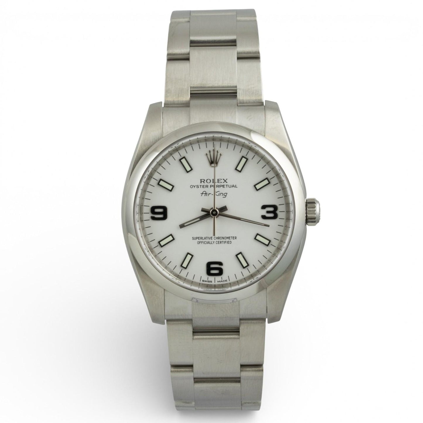 2015 Rolex Air King 114200 White 3-6-9 Arabic Dial 34mm Steel Watch BOX + PAPERS