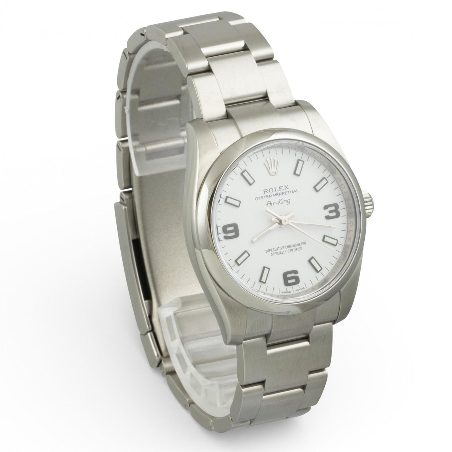 2015 Rolex Air King 114200 White 3-6-9 Arabic Dial 34mm Steel Watch BOX + PAPERS