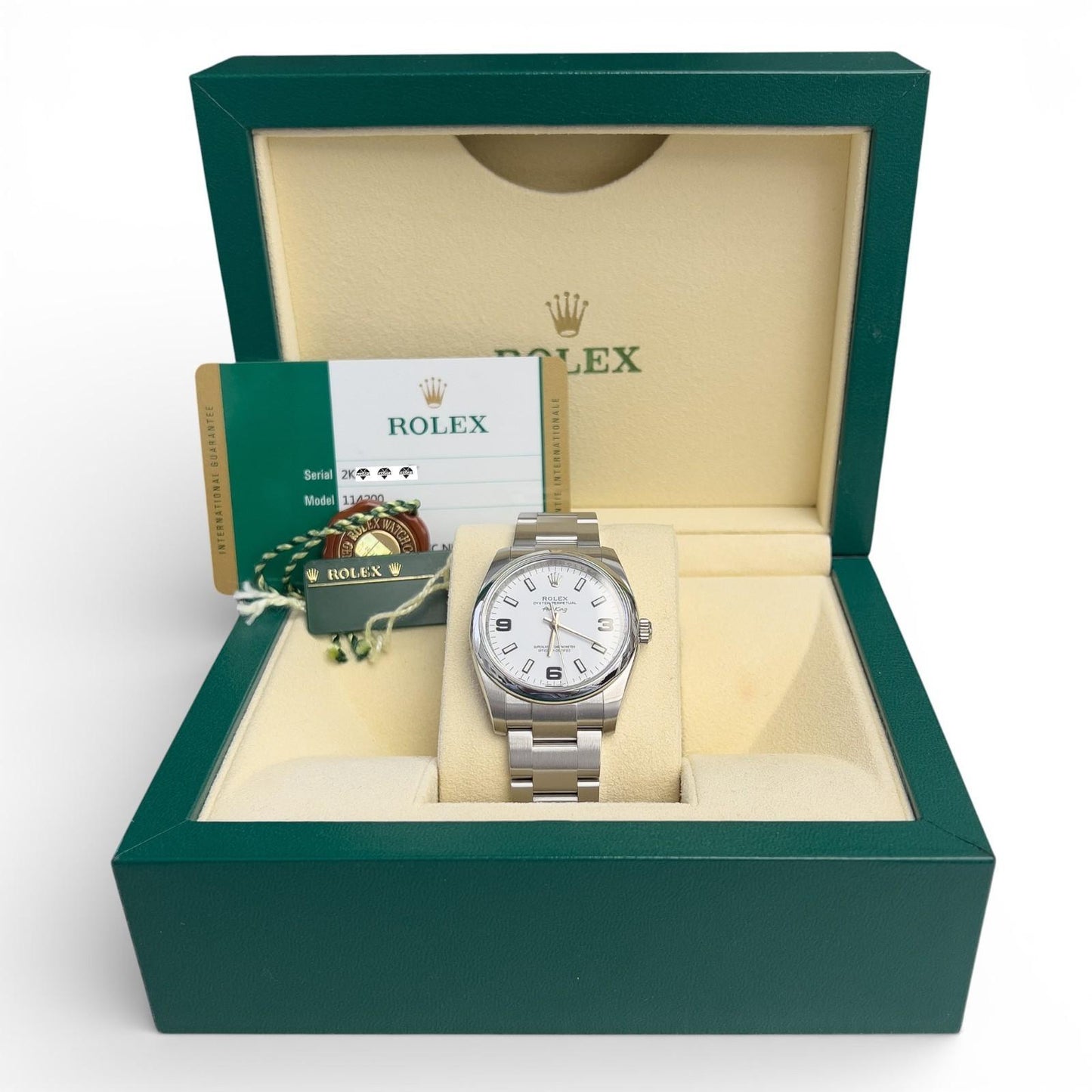 2015 Rolex Air King 114200 White 3-6-9 Arabic Dial 34mm Steel Watch BOX + PAPERS