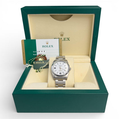 2015 Rolex Air King 114200 White 3-6-9 Arabic Dial 34mm Steel Watch BOX + PAPERS