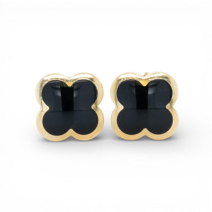 Van Cleef Arpels Pure Alhambra Onyx 18k Yellow Gold Earstud Earrings + RCPT COA