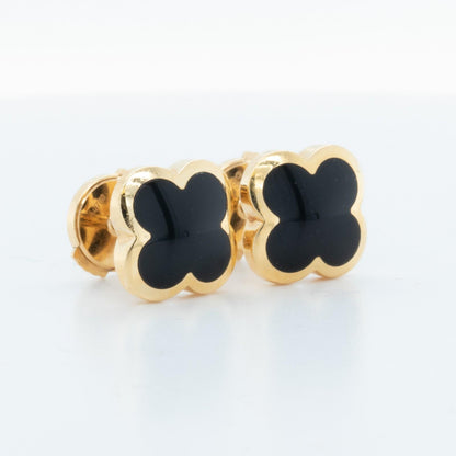 Van Cleef Arpels Pure Alhambra Onyx 18k Yellow Gold Earstud Earrings + RCPT COA
