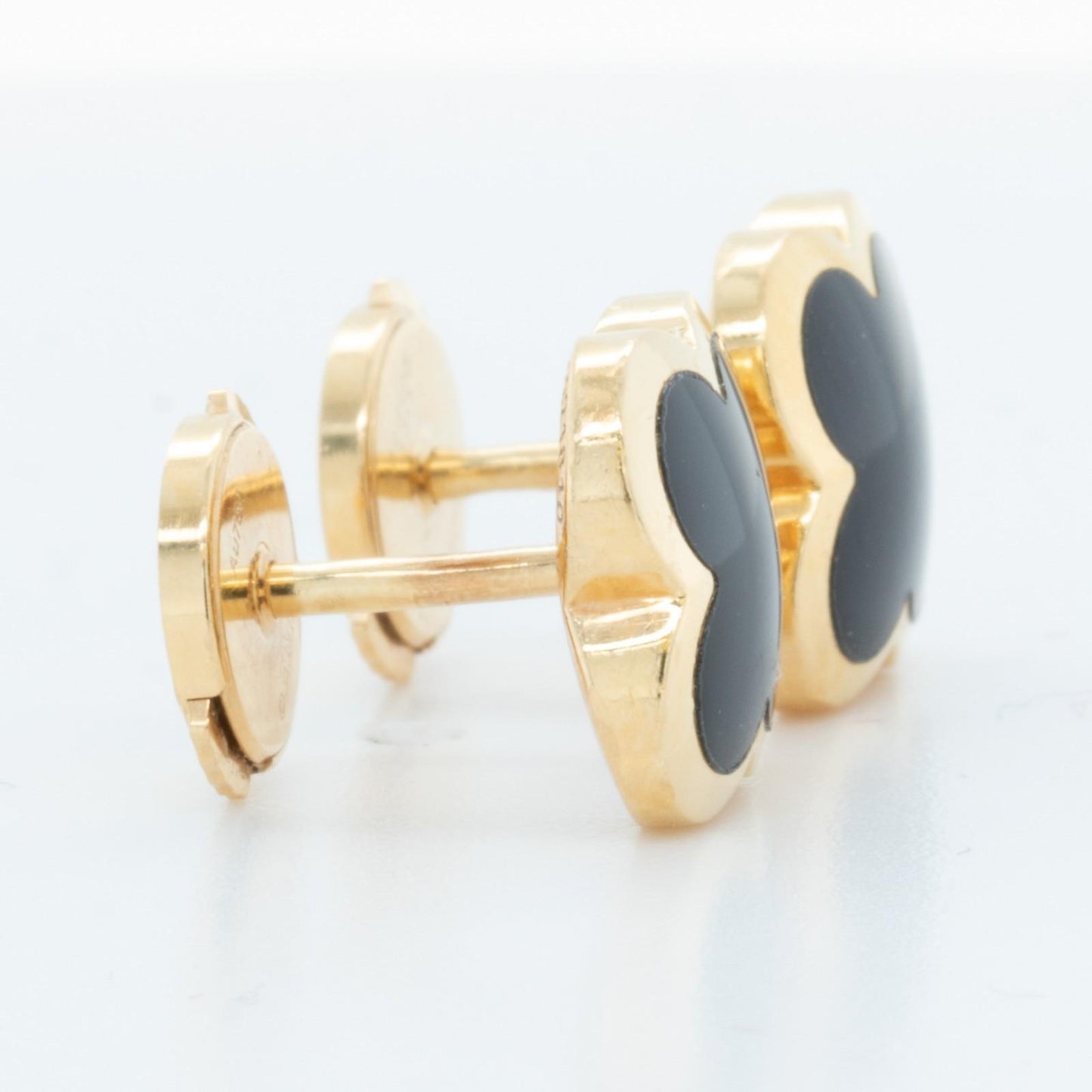 Van Cleef Arpels Pure Alhambra Onyx 18k Yellow Gold Earstud Earrings + RCPT COA