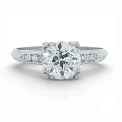 Antique Art Deco Platinum Solitaire Diamond Ring / Accents 1.50ct I I2 Size 6.75