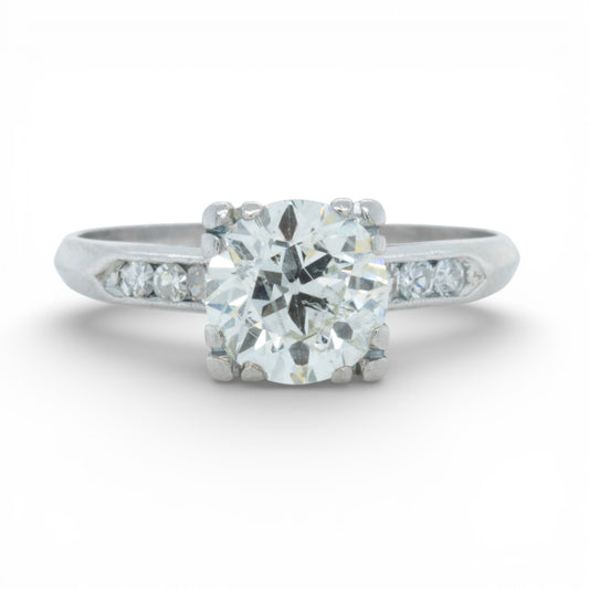 Antique Art Deco Platinum Solitaire Diamond Ring / Accents 1.50ct I I2 Size 6.75