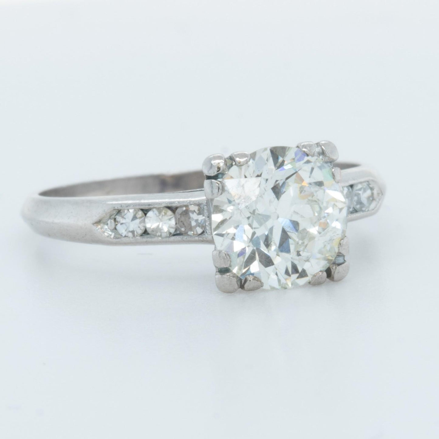 Antique Art Deco Platinum Solitaire Diamond Ring / Accents 1.50ct I I2 Size 6.75