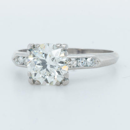 Antique Art Deco Platinum Solitaire Diamond Ring / Accents 1.50ct I I2 Size 6.75