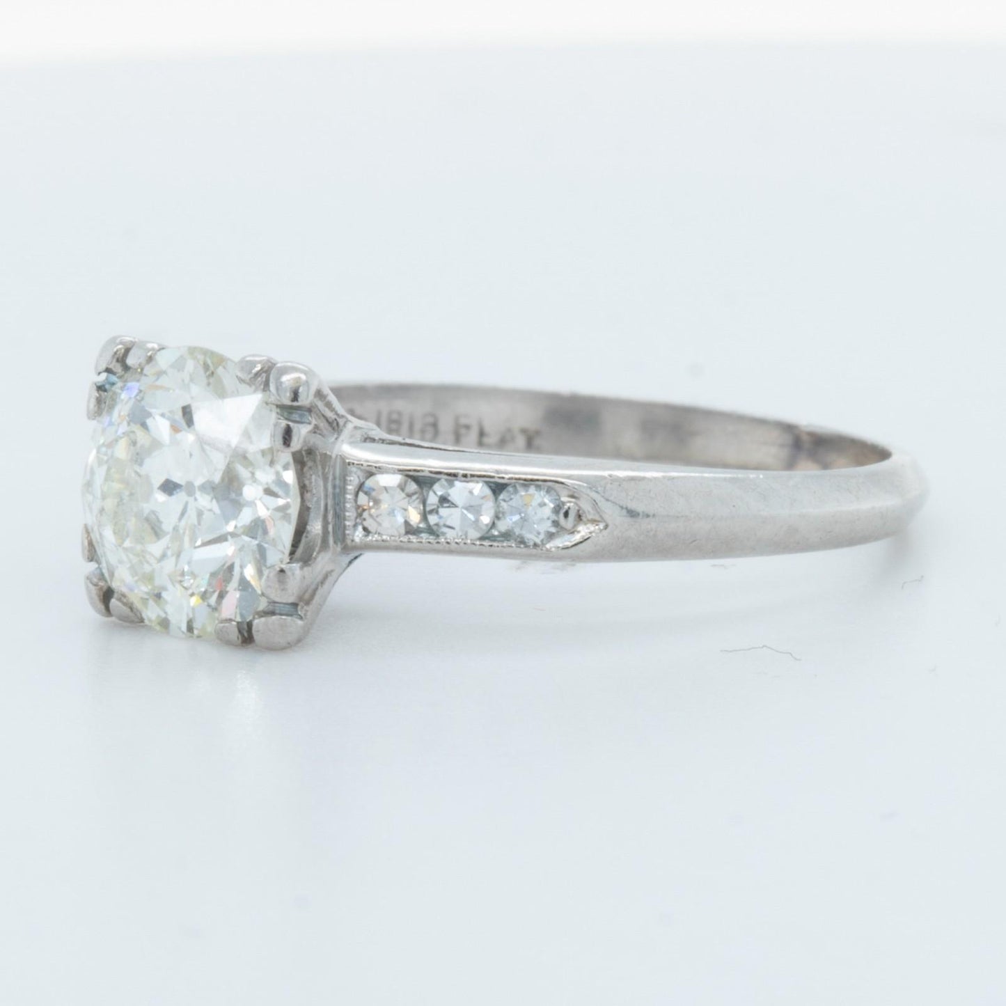 Antique Art Deco Platinum Solitaire Diamond Ring / Accents 1.50ct I I2 Size 6.75