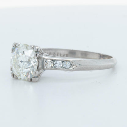 Antique Art Deco Platinum Solitaire Diamond Ring / Accents 1.50ct I I2 Size 6.75