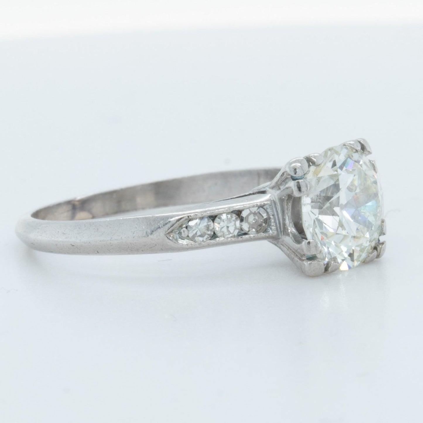 Antique Art Deco Platinum Solitaire Diamond Ring / Accents 1.50ct I I2 Size 6.75