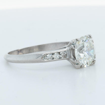 Antique Art Deco Platinum Solitaire Diamond Ring / Accents 1.50ct I I2 Size 6.75