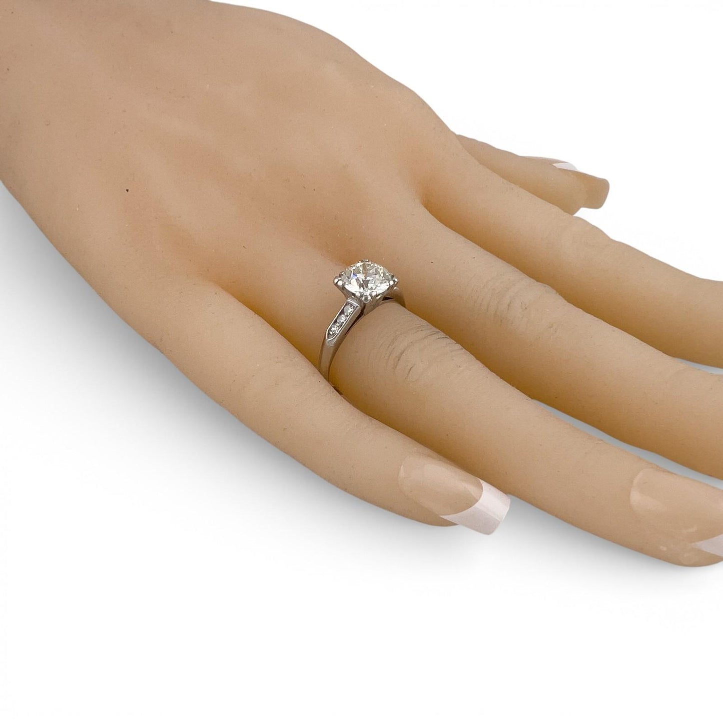 Antique Art Deco Platinum Solitaire Diamond Ring / Accents 1.50ct I I2 Size 6.75
