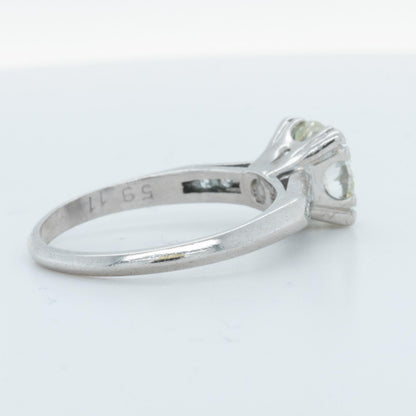 Antique Art Deco Platinum Solitaire Diamond Ring / Accents 1.50ct I I2 Size 6.75
