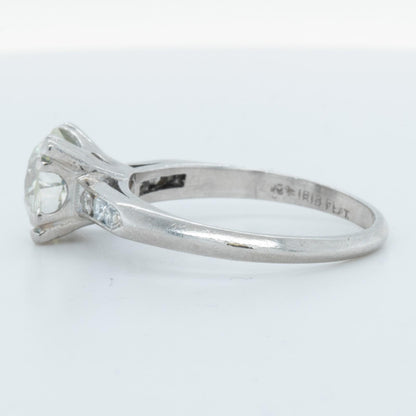 Antique Art Deco Platinum Solitaire Diamond Ring / Accents 1.50ct I I2 Size 6.75