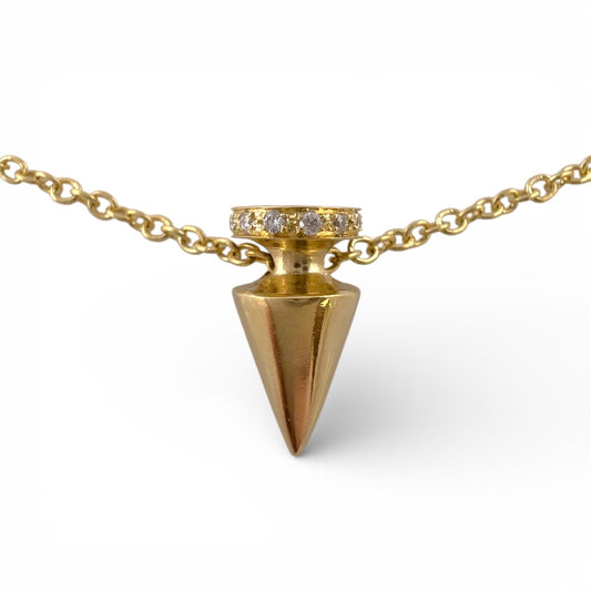 Mouawad 18k Yellow Gold Diamond Dainty Spike Pendulum Cone Necklace 0.05ctw 16"