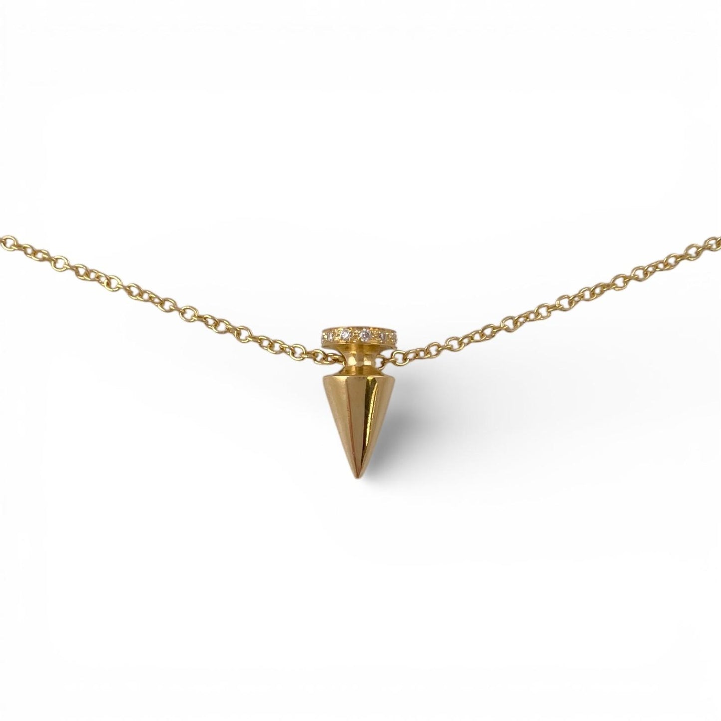 Mouawad 18k Yellow Gold Diamond Dainty Spike Pendulum Cone Necklace 0.05ctw 16"