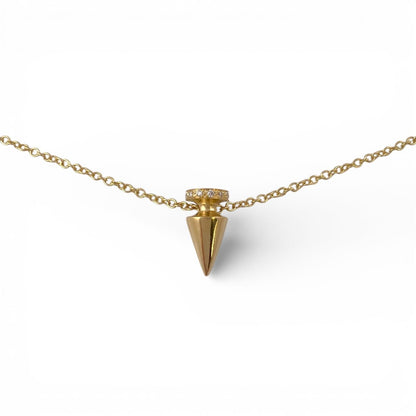 Mouawad 18k Yellow Gold Diamond Dainty Spike Pendulum Cone Necklace 0.05ctw 16"