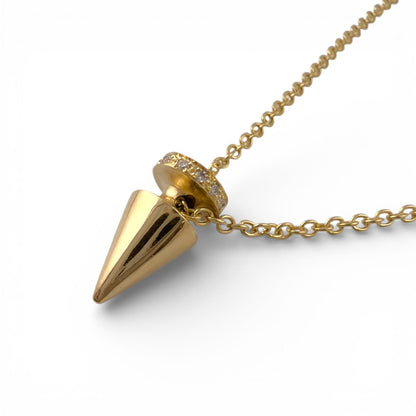 Mouawad 18k Yellow Gold Diamond Dainty Spike Pendulum Cone Necklace 0.05ctw 16"